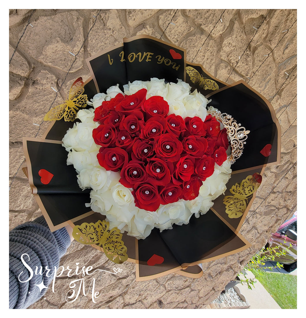 75 Rose Bouquet (Crown+Butterflies+Pins+Message) – Surprise Me Orlando